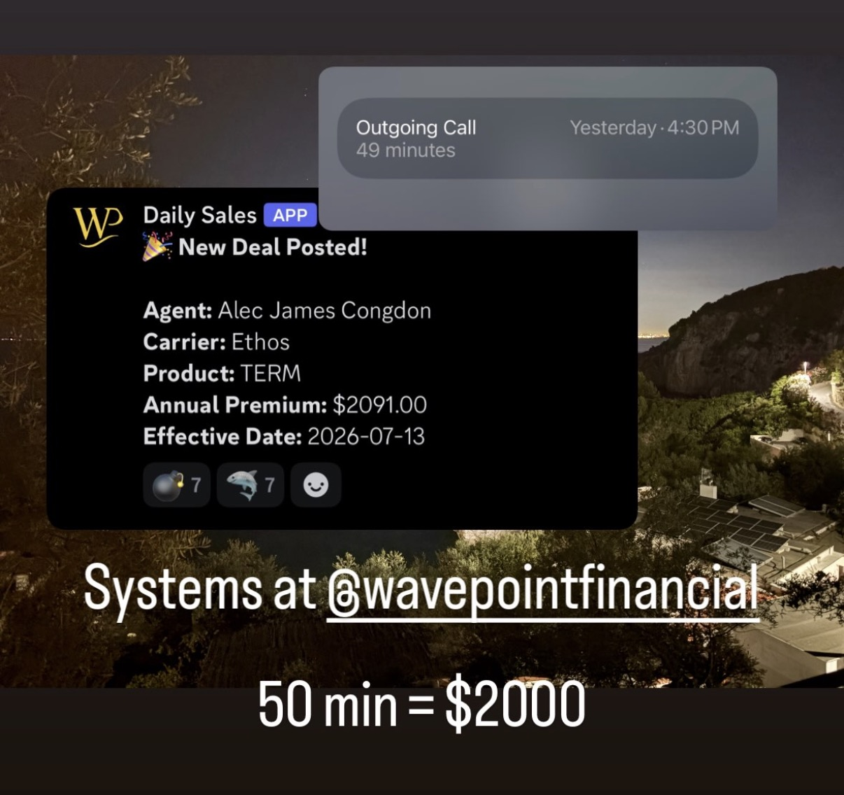 Alec Congdon — A 50-minute call turned into $2,000 AP using our script system.